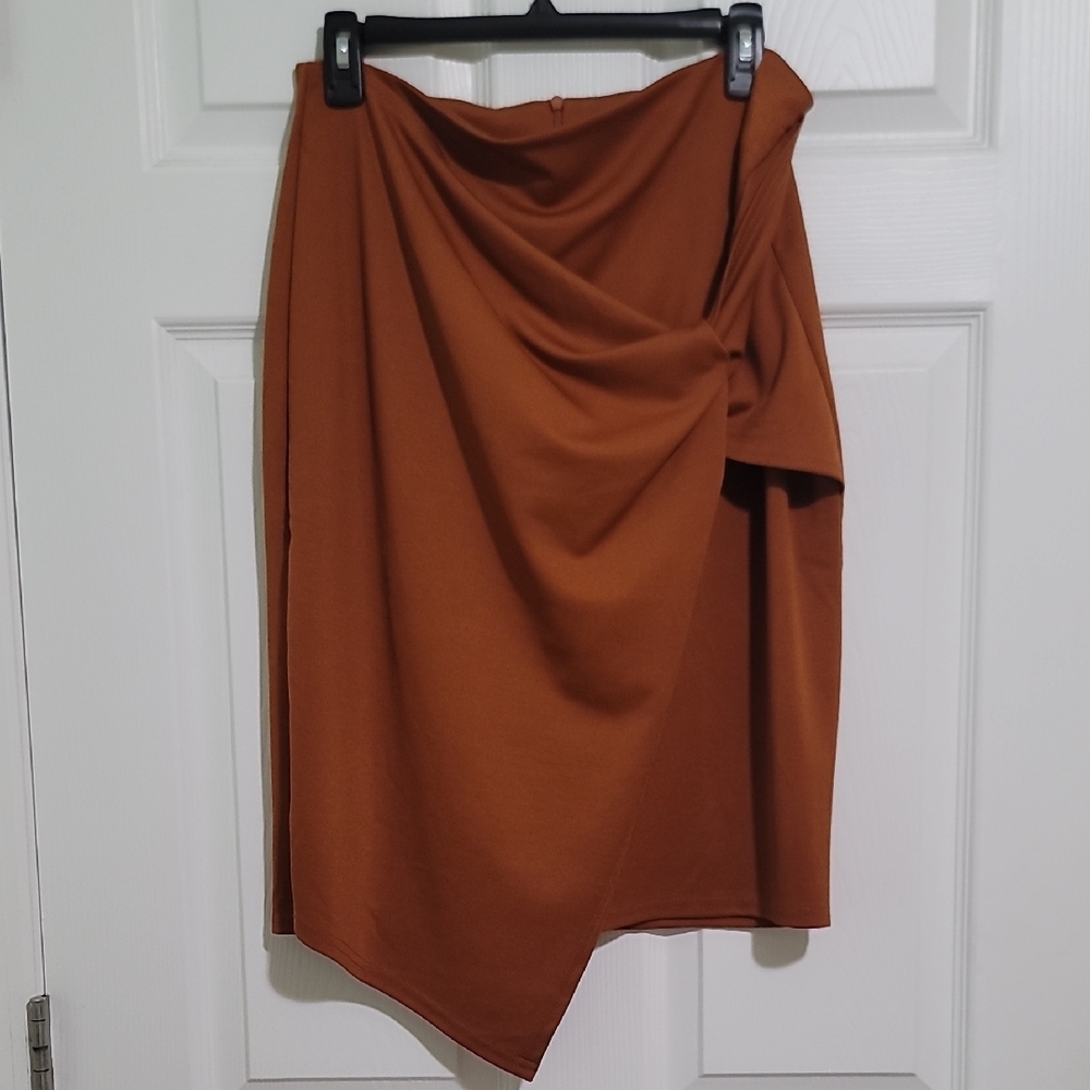 Elegant Asymmetrical Draped Skirt in Rust